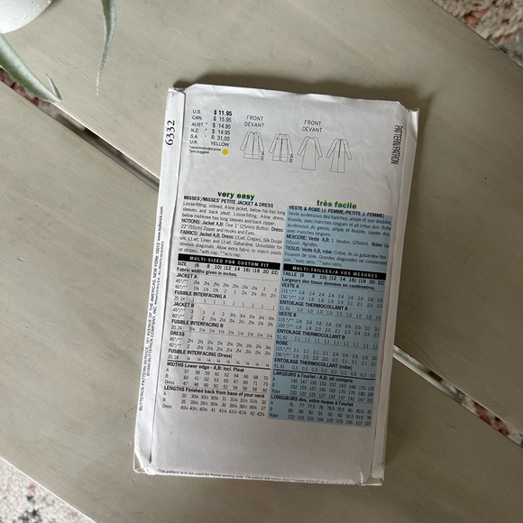 Vintage Butterick 6332 Office Fast Easy Dress & Jacket Sewing Pattern 18, 20, 22 - Picture 3 of 5